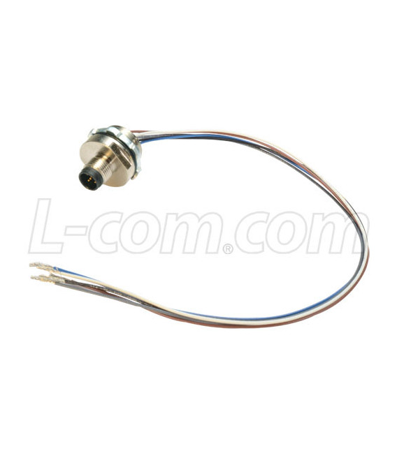 M12 5 Position A Code Male Receptacle, Rear Mount with 0.3m Leads