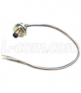 M12 5 Position A Code Male Receptacle, Rear Mount with 0.3m Leads