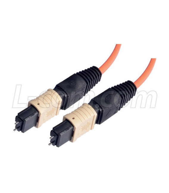 MPO w/ pins to MPO w/ pins, 6 Fiber Ribbon, OM2 50/125 Multimode, OFNR Jacket, Orange, 100.0m