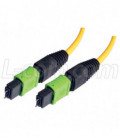 MPO w/ pins to MPO w/ pins, 6 Fiber Ribbon, 9/125 Singlemode, OFNR Jacket, Yellow, 5.0m