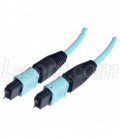 MPO w/ pins to MPO w/ pins, 6 Fiber Ribbon, OM3 10G 50/125 Multimode, OFNR Jacket, Aqua, 25.0m