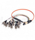 MPO Male to 12x ST Fan-out, 12 Fiber Ribbon, OM1 62.5/125 Multimode, OFNR Jacket, Orange, 5.0m