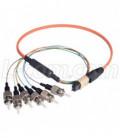 MPO Male to 6x ST Fan-out, 6 Fiber Ribbon, OM2 50/125 Multimode, OFNR Jacket, Orange, 5.0m