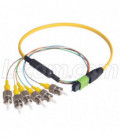 MPO Male to 6x ST Fan-out, 6 Fiber Ribbon, 9/125 Singlemode, OFNR Jacket, Yellow, 1.0m