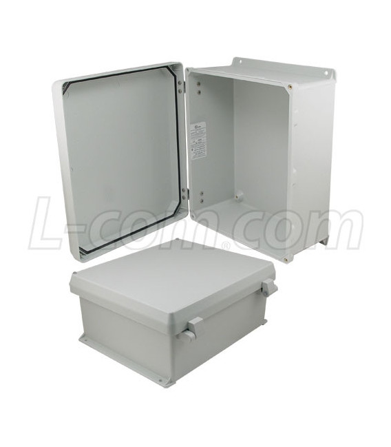 14x12x6 Inch UL® Listed Weatherproof Industrial NEMA 4X Enclosure Only with Non-Metallic Hinges