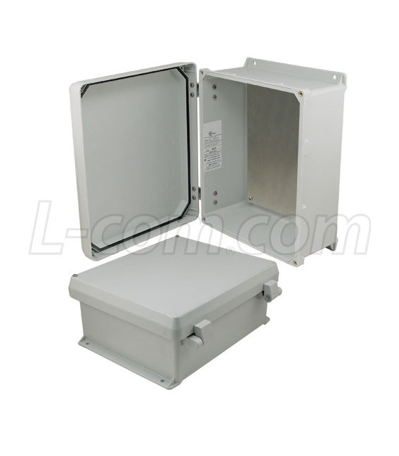 12x10x5 Inch UL® Listed Weatherproof NEMA 4X Enclosure w/Aluminum Mount Plate, Non-Metallic Hinges