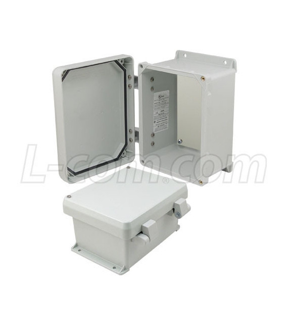 8x6x4" UL® Listed Weatherproof NEMA 4X Enclosure, Non-Metal Mounting Plate, Non-Metallic Hinges