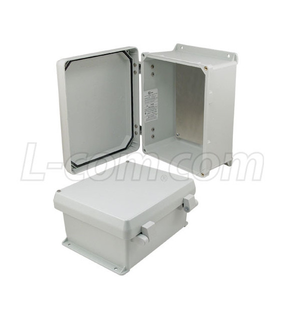 10x8x5" UL® Listed Weatherproof NEMA 4X Enclosure w/Aluminum Mounting Plate, Non-Metallic Hinges