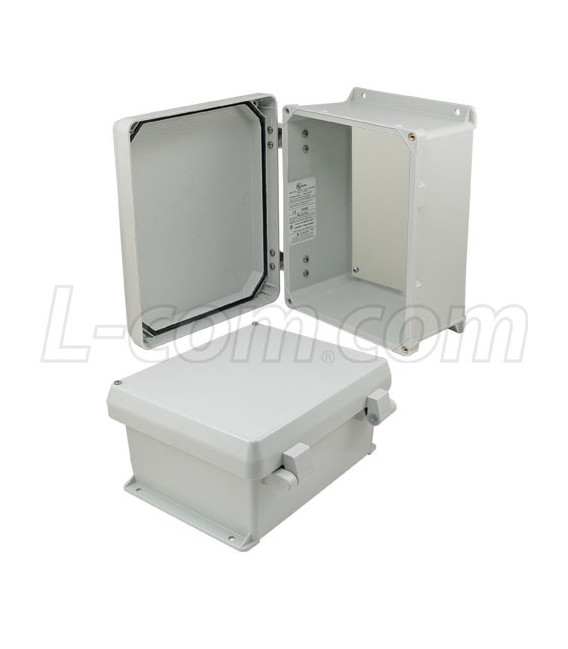 10x8x5 Inch UL® Listed Weatherproof NEMA 4X Enclosure, Non-Metal Mounting Plate, Non-Metallic Hinges