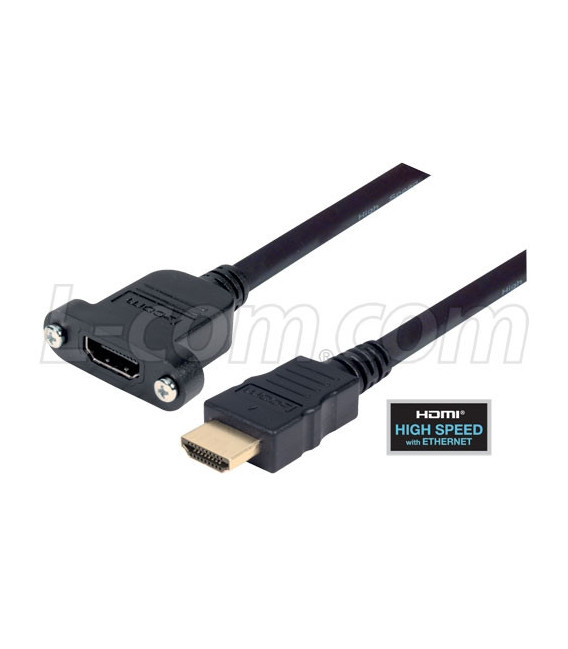 High Speed HDMI® Cable with Ethernet, Male/ Panel Mount Female 2.0 M