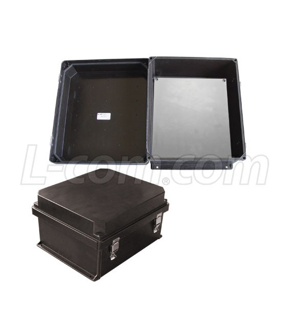 14x12x7" UL® Listed Black Weatherproof NEMA 4X Enclosure with Blank Non-Metallic Mounting Plate