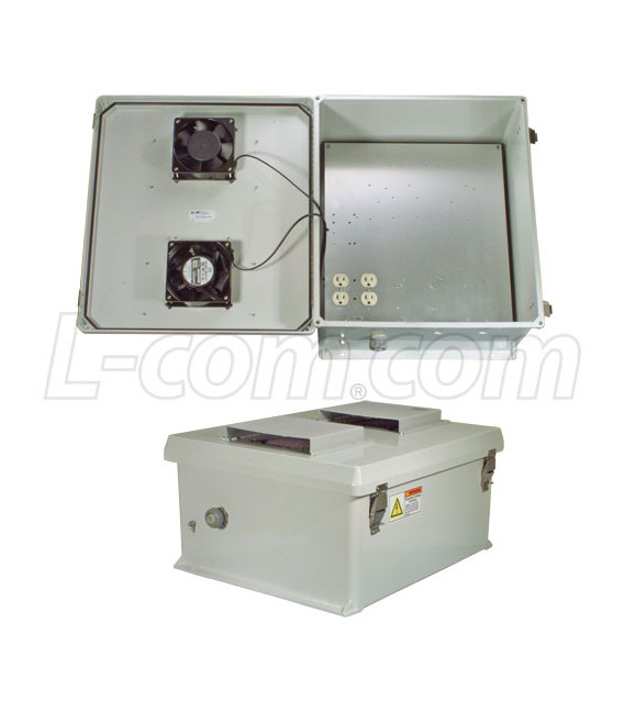 20x16x11 Inch 120 VAC Weatherproof Enclosure with Heater and 85° Turn-on Cooling Fans