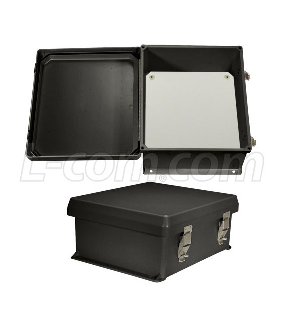 12x10x5" UL® Listed Black Weatherproof Industrial NEMA Enclosure w/Blank Non-Metallic Mounting Plate