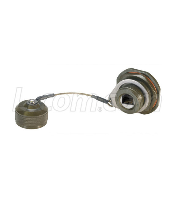 Category 5e, Ruggedized D38999 Jam-nut, Zinc-Nickel finish with Grounding Shield and Dust Cap