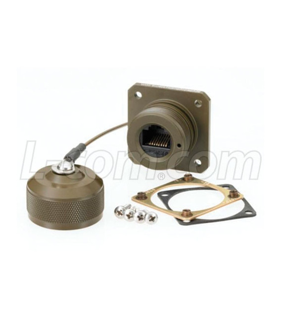 Cat5e, Ruggedized Flange Mount, Zinc-Nickel with Mounting Hardware and Dust Cap