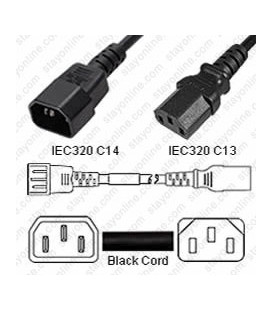 AC Power Cord IEC 60320 C14 Plug to C13 Connector 10 Feet 10a/250v 18/3 SJT