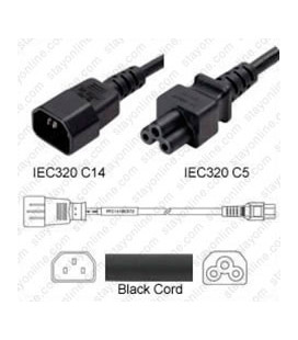 Power Cord C14/C5 Black 2.0m / 2.5A / 250V H05VV-F3G1.0 & 17/3 SJT