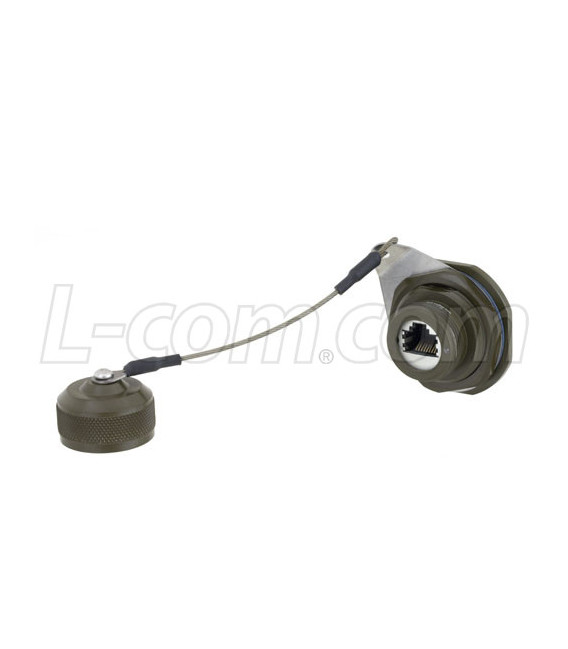 Category 6, Ruggedized D38999 Jam-nut, Zinc-Nickel finish with Grounding Shield and Dust Cap