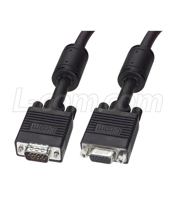 Premium SVGA Cable, HD15 Male / Female with Ferrites, Black 25.0 ft