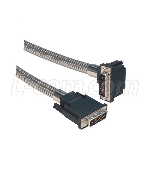 Metal Armored DVI-D Dual Link DVI Cable Male / Male Right Angle, Bottom, 5.0 ft
