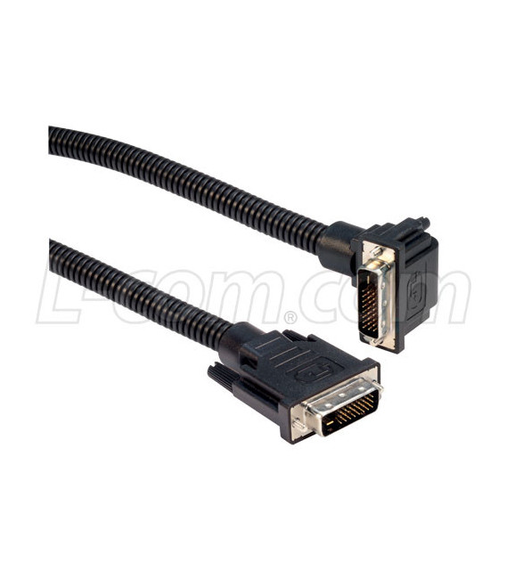 Plastic Armored DVI-D Dual Link DVI Cable Male / Male Right Angle, Bottom, 15.0 ft