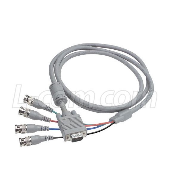 VGA Breakout Cable, HD15 Male / 4 BNC Male, w/Ferrite, 6.0 f