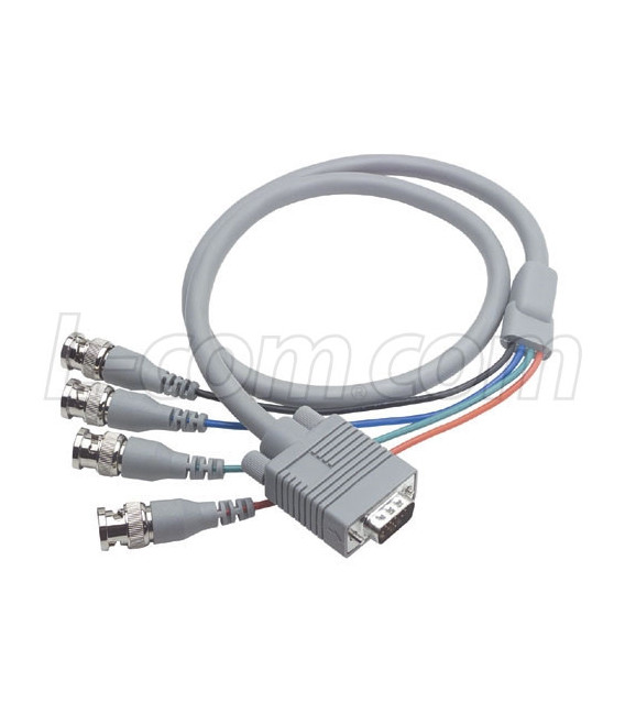 VGA Breakout Cable, HD15 Male / 4 BNC Male, 6.0 ft