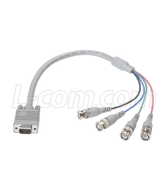 VGA Breakout Cable, DB9 Male / 4 BNC Male, 1.5 ft