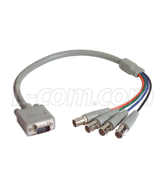 VGA Breakout Ext. Cable, HD15 Male / 4 BNC Female, 1.5 ft