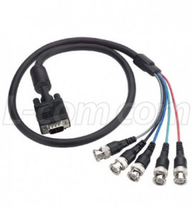 SVGA Breakout Cable, Black HD15 Male/BNC Male, w/Ferrite 6.0