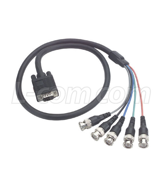 SVGA Breakout Cable, Black HD15 Male/5 BNC Male, 6.0 ft
