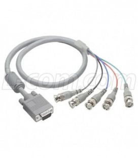 SVGA Breakout Cable, HD15 Male W/Ferrite / 5 BNC Male, 6.0 ft
