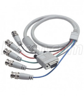 VGA Breakout Cable, DB9 Male w/Ferrite / 5 BNC Male, 6.0 ft