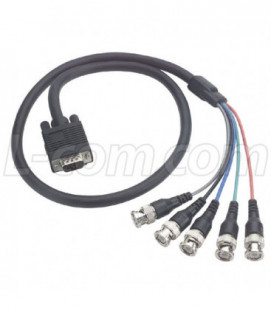 SVGA Breakout Cable, Black HD15 Male/5 BNC Male, 12.0 ft