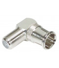 Coaxial Adapter, F Female / F Male, Push On, Right Angle