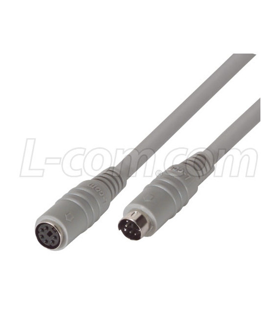 Molded Extension Cable, Mini DIN 6 Male / Female, 25.0 ft