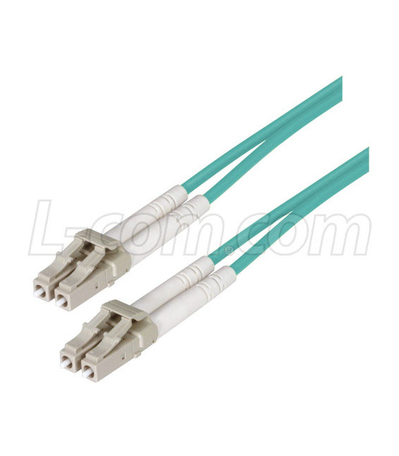 OM3 50/125, 10 Gig Multimode LSZH Fiber Cable, Clipped LC / Clipped LC, 10.0m