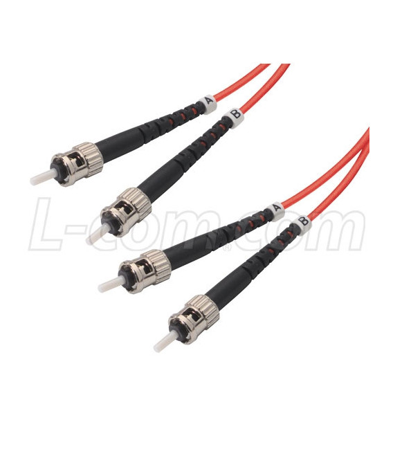 OM2 50/125, Multimode Fiber Cable, Dual ST / Dual ST, Red 5.0m