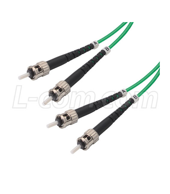 OM2 50/125, Multimode Fiber Cable, Dual ST / Dual ST, Green 1.0m