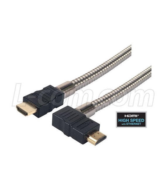 Right Angle Metal Armored HDMI® Cable with Ethernet, Male/Male 3M