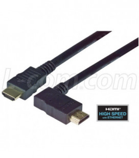 High Speed HDMI® Cable with Ethernet, Male/ Right Angle Male, Right Exit 2.0 M