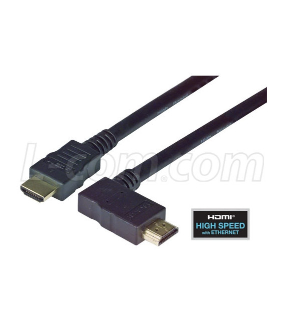 High Speed HDMI® Cable with Ethernet, Male/ Right Angle Male, Right Exit 1.0 M