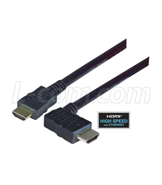High Speed HDMI® Cable with Ethernet, Male/ Right Angle Male, Left Exit 0.5 M