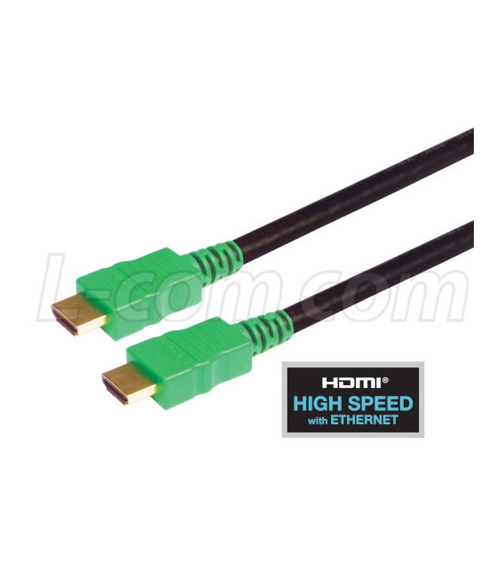 High Speed HDMI® Cable with Ethernet, Male/ Male, Green Overmold 0.5 M