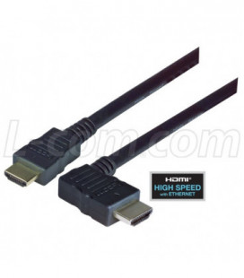 High Speed HDMI® Cable with Ethernet, Male/ Right Angle Male, Left Exit 2.0 M