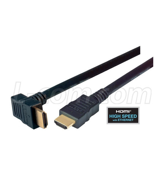 High Speed HDMI® Cable with Ethernet, Male/ Right Angle Male, LSZH, Bottom Exit 1.0 m