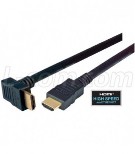 High Speed HDMI® Cable with Ethernet, Male/ Right Angle Male, Bottom Exit 0.5 M