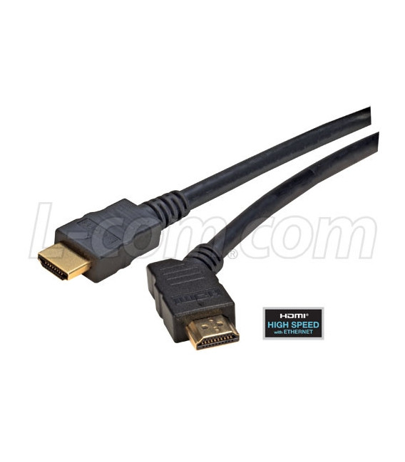 High Speed HDMI® Cable with Ethernet, Male/ 45 Degree Angle Male, Right Exit 3.0 M