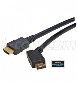 High Speed HDMI® Cable with Ethernet, Male/ 45 Degree Angle Male, Right Exit 3.0 M