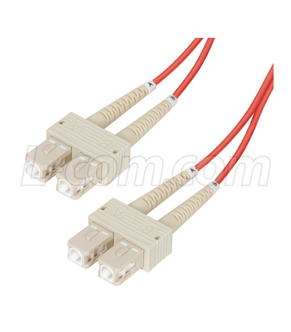 OM2 50/125, Multimode Fiber Cable, Dual SC / Dual SC, Red 5.0m